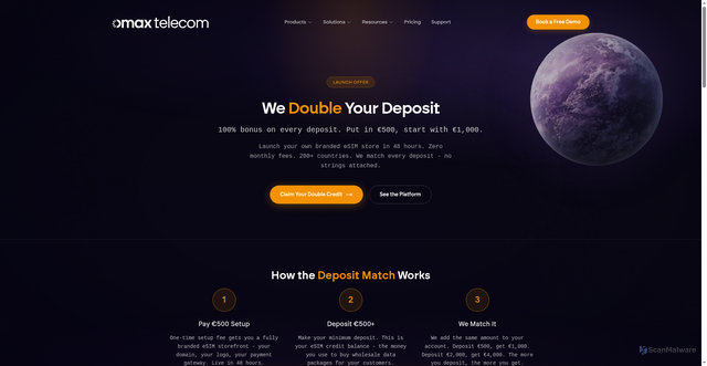Security scan screenshot of https://omaxtelecom-web.pages.dev/promo/deposit-match