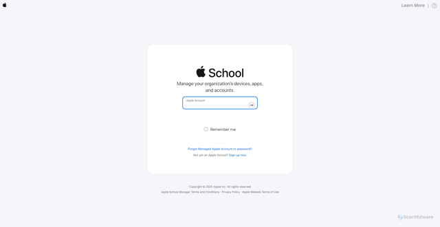 Security scan screenshot of https://school.apple.com/