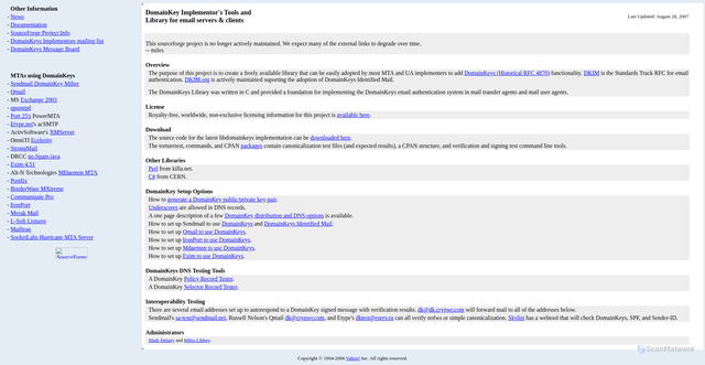 Security scan screenshot of https://domainkeys.sourceforge.net/