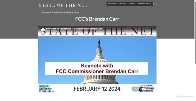 Security scan screenshot of https://www.stateofthenet.org/video/fccs-brendan-carr/