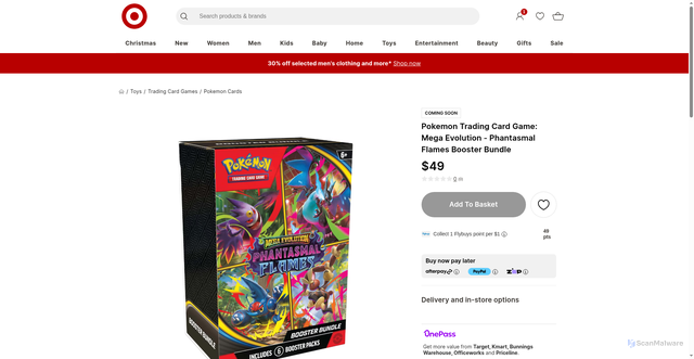 Security scan screenshot of https://www.target.com.au/p/pokemon-trading-card-game-mega-evolution-phantasmal-flames-booster-bundle/72086544?srsltid=AfmBOopCCMs4TPlPuS_-K2D1kmfFnEon9xMnkUnMLkR1KrQByckjVOWM