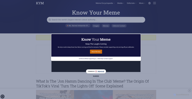 Security scan screenshot of https://trending.knowyourmeme.com/editorials/guides/what-is-the-jon-hamm-dancing-in-the-club-meme-the-origin-of-tiktoks-viral-turn-the-lights-off-scene-explained