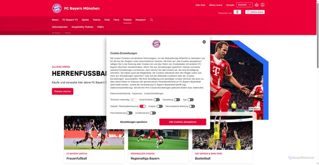 Security scan screenshot of https://tickets.fcbayern.com