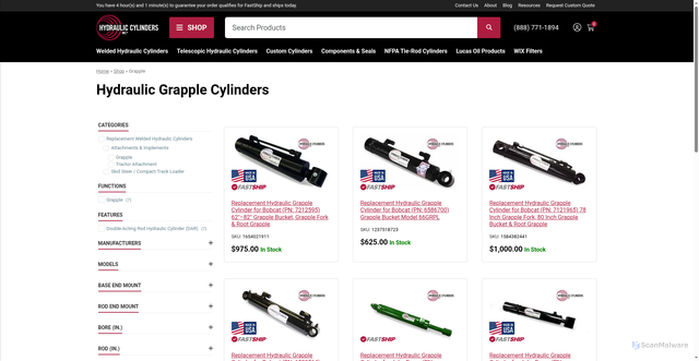 Security scan screenshot of https://www.hydrauliccylindersinc.com/equipment_function/grapple/?srsltid=AfmBOoqH4cfdwNE2tr5yTUKmP9Q4a4A4qyA-Tw4GXWjMgOPANut0XMnq