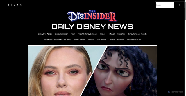 Security scan screenshot of https://thedisinsider.com/2025/10/09/disneys-live-action-tangled-returns-with-scarlett-johansson-in-talks/
