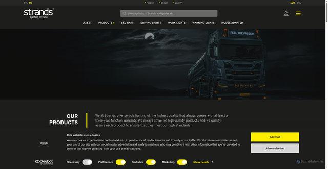 Security scan screenshot of https://strandseurope.com/