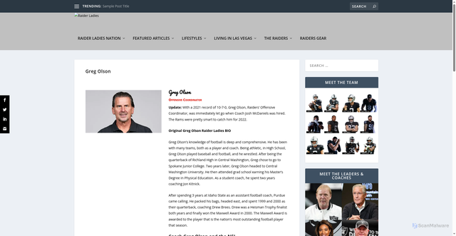 Security scan screenshot of https://www.raiderladies.com/meet-the-coaches/greg-olson/