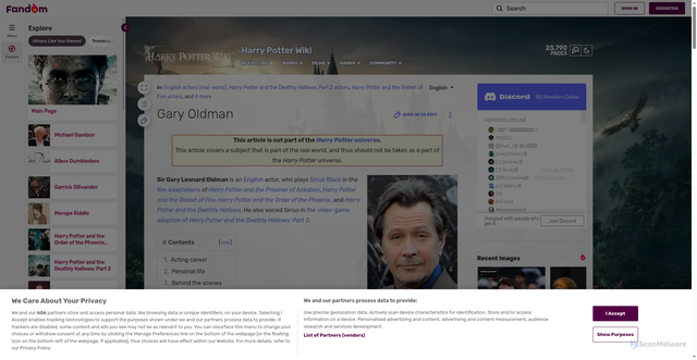 Security scan screenshot of https://harrypotter.fandom.com/wiki/Gary_Oldman