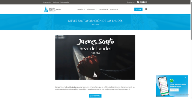 Security scan screenshot of https://santuariodelujan.org.ar/jueves-santo-oracion-de-las-laudes-020426/