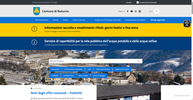 Security scan screenshot of https://www.comune.naturno.bz.it/it