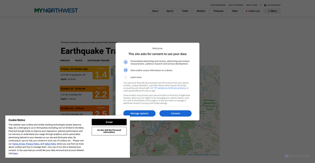 Security scan screenshot of https://mynorthwest.com/earthquake_tracker