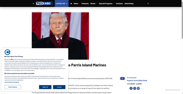 Security scan screenshot of https://www.kabc.com/2025/11/11/trump-sends-oorah-to-parris-island-marines/