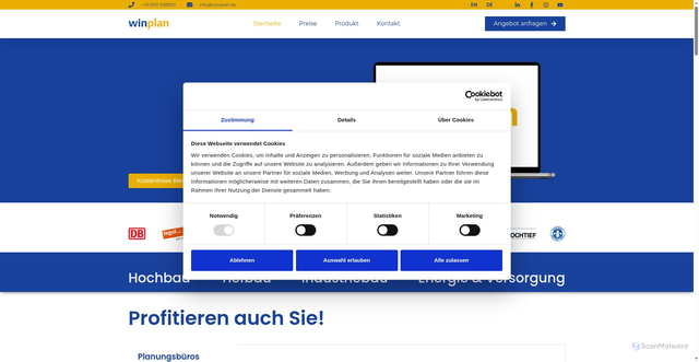 Security scan screenshot of https://winplan.de