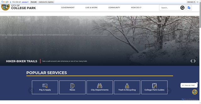 Security scan screenshot of https://www.collegeparkmd.gov/