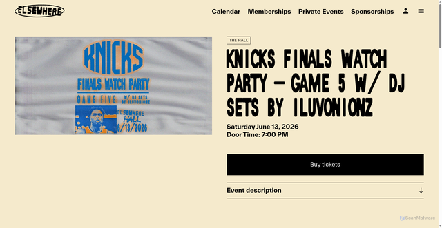 Security scan screenshot of https://www.elsewhere.club/events/1991706522825