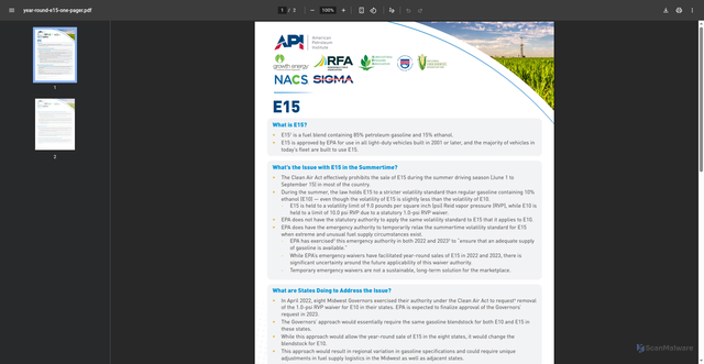 Security scan screenshot of https://www.fischer.senate.gov/public/_cache/files/2defe06a-f2bf-4fdb-8c84-357d93f29aec/year-round-e15-one-pager.pdf