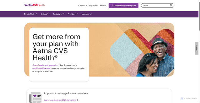 Security scan screenshot of https://www.aetnacvshealth.com/index.html