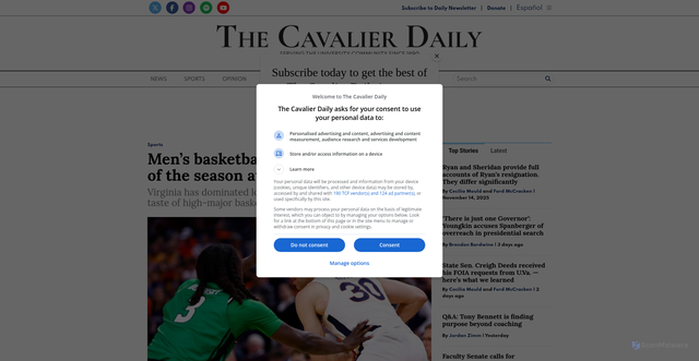 Security scan screenshot of https://www.cavalierdaily.com/article/2025/11/mens-basketball-set-for-first-real-tests-of-the-season-at-greenbrier-tip-off