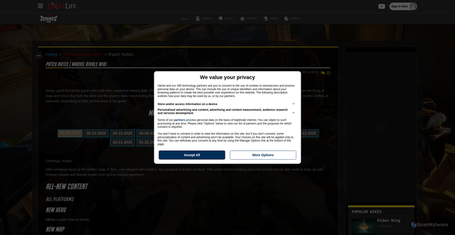 Security scan screenshot of https://marvelrivals.wiki.fextralife.com/Patch+Notes