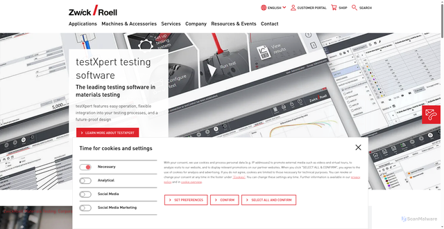 Security scan screenshot of https://zwickroell.com