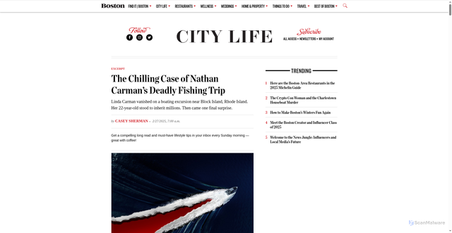 Security scan screenshot of https://www.bostonmagazine.com/news/2025/02/27/nathan-carman-true-crime/