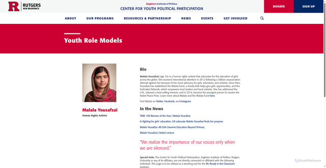 Security scan screenshot of https://cypp.rutgers.edu/office/malala-yousafzai/