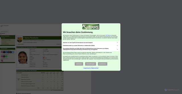 Security scan screenshot of https://www.soccerdonna.de/en/salma-paralluelo/profil/spieler_35179.html