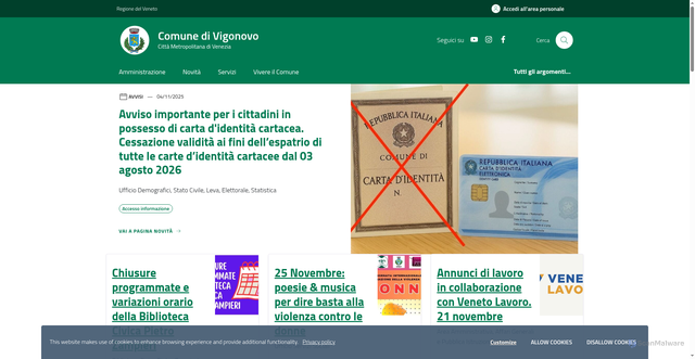 Security scan screenshot of https://www.comune.vigonovo.ve.it/home