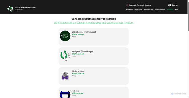 Security scan screenshot of https://www.carrolldragonfb.com/schedule