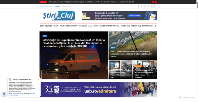 Security scan screenshot of https://www.stiridecluj.ro