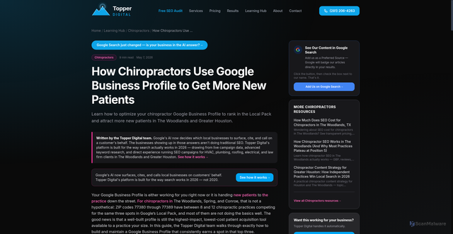 Security scan screenshot of https://topper-digital.pages.dev/learning-hub/chiropractors/chiropractor-gbp-optimization/