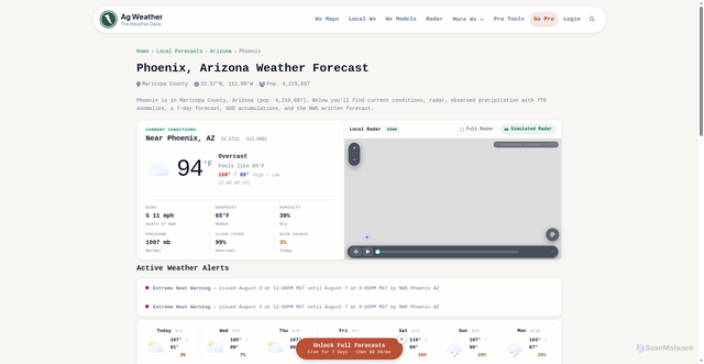 Security scan screenshot of https://agweather.com/v3/local/arizona/phoenix
