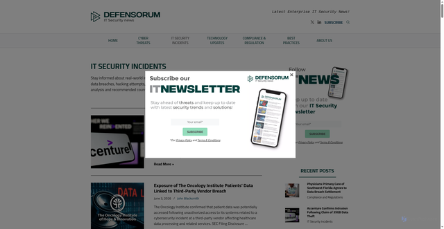 Security scan screenshot of https://www.defensorum.com/category/it-security-incidents/