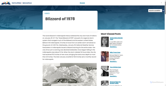 Security scan screenshot of https://indyencyclopedia.org/blizzard-of-1978/