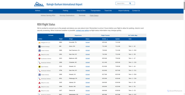 Security scan screenshot of https://www.rdu.com/airline-information/flight-status/