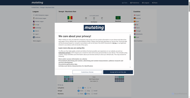 Security scan screenshot of https://mutating.com/football-stats/match-preview-senegal-vs-mauritania-stats-h2h-preview-and-prediction-bbcgaje/