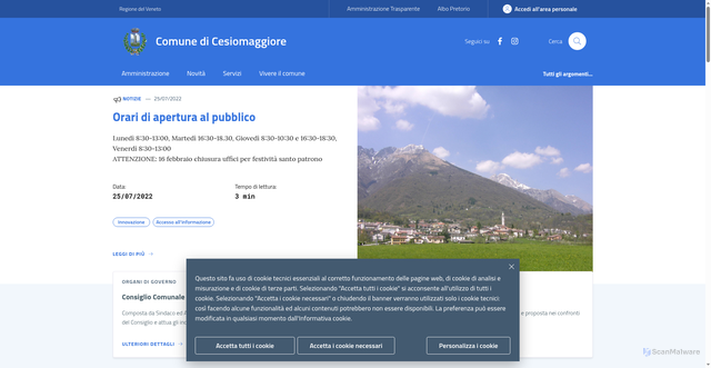 Security scan screenshot of https://www.comune.cesiomaggiore.bl.it