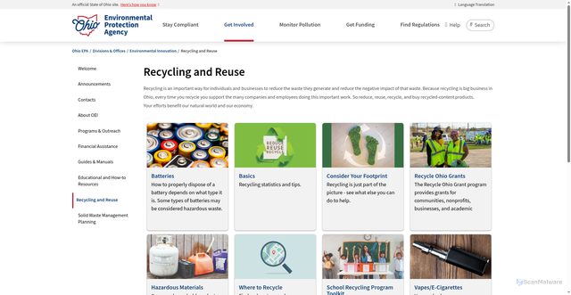Security scan screenshot of https://epa.ohio.gov/make-a-difference/recycle