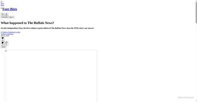 Security scan screenshot of https://fourbites.substack.com/p/what-happened-to-the-buffalo-news