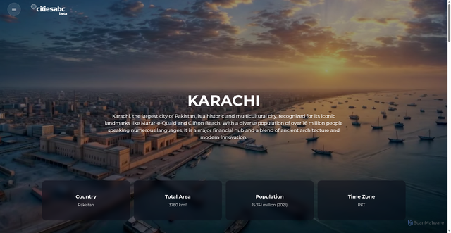 Security scan screenshot of https://citiesabc.com/city/karachi