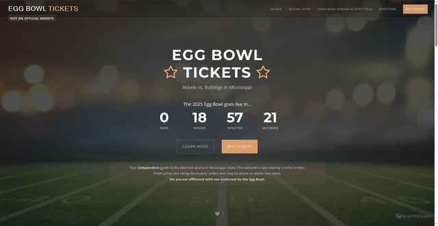 Security scan screenshot of https://www.eggbowltickets.com/