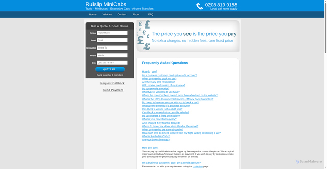 Security scan screenshot of https://ruislipminicabs.online/faq.html