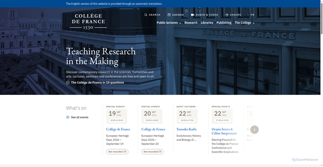 Security scan screenshot of https://www.college-de-france.fr