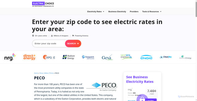 Security scan screenshot of https://www.electricchoice.com/utilities/peco/