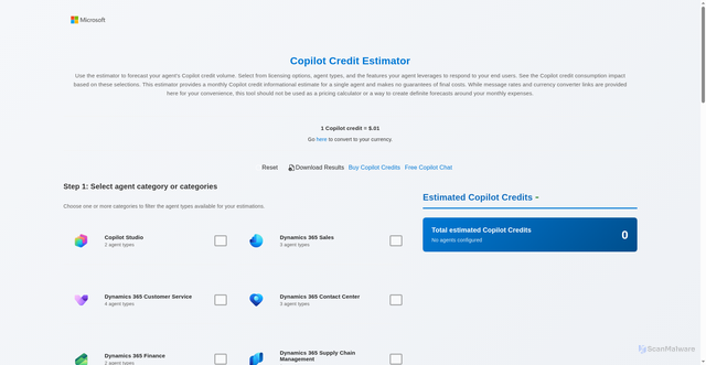 Security scan screenshot of http://microsoft.github.io/copilot-studio-estimator/