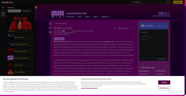 Security scan screenshot of https://united-saints.fandom.com/wiki/Blake_Lively