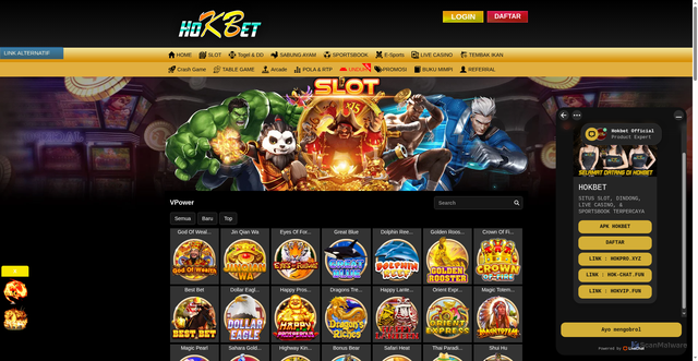 Security scan screenshot of https://hokwin.xyz/desktop/game/slot/vpower