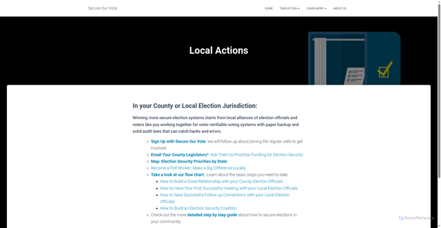 Security scan screenshot of https://secureourvote.us/local-action/