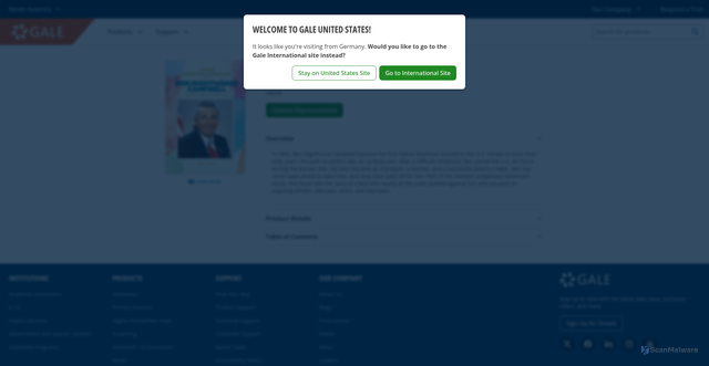 Security scan screenshot of https://gale.com/products/9781680208337/