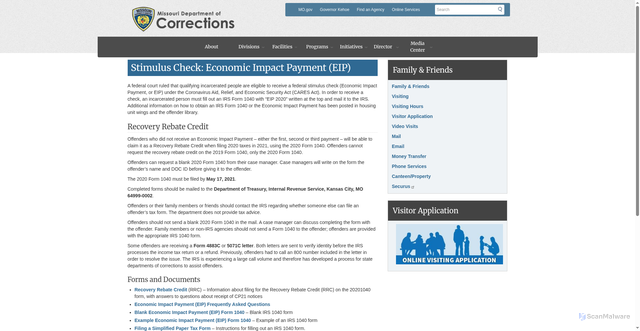Security scan screenshot of https://doc.mo.gov/programs/family-friends/stimulus-check